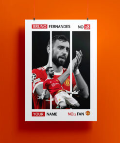 Manchester United & Portuguese Midfielder Bruno Fernandes Custom Number 1 Fan Poster.